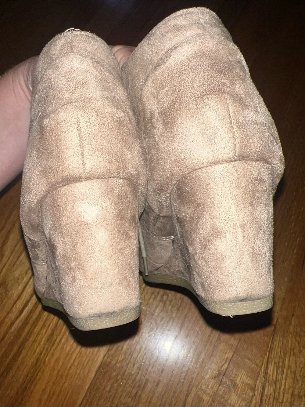 Women's Taupe Suede Wedge Ankle Boots with Laces
